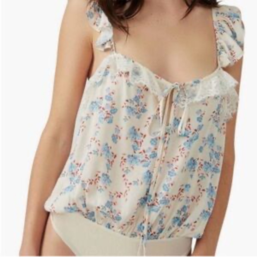 Free people intimately Floral Lace Trim bodysuit .